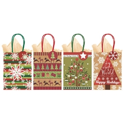 Christmas Kraft Medium Gift Bags 4 Pack
