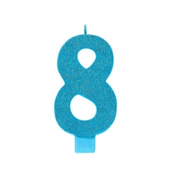 Numeral 8 Blue Glittered 5 Inch Candle