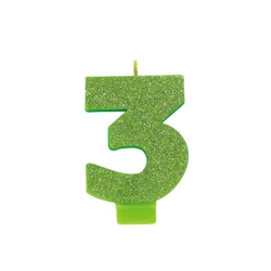 Glitter Numeral 3 Green Candle