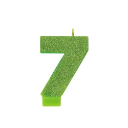 Glitter Numeral 7 Green Candle