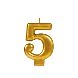 Metallic Gold Numeral 5 Candle