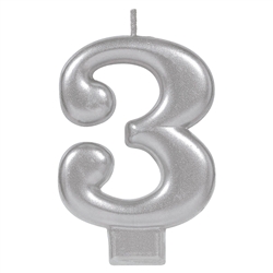Numeral Silver Metallic Candle #3