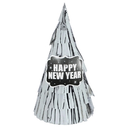 New Year's Cone Hat All Over Fringe - Silver
