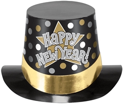 Happy New Year Hat Black/Silver/Gold Printed