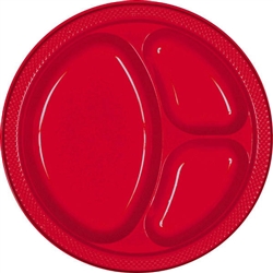 Red Divided Plastic Plates 10.25in.-20 Ct