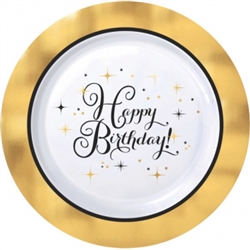 Gold Happy Birthday Birthday Premium Plastic 7.5 Inch Round Plates