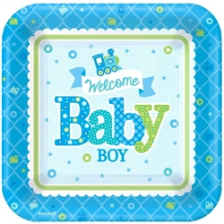 Welcome Little Boy 7in Sq Plates