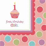 1St Birthday Cupcake Girl Beverage Napkins