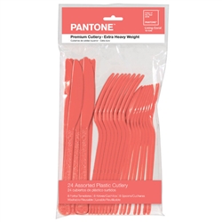 Pantoneâ„¢ Living Coral Premium Heavy Weight Assorted Cutlery 24ct