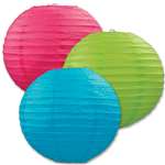 Cerise, Light Green, and Turquoise Paper Lanterns