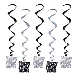 Black and Silver "Happy New Year" Party Swirls
