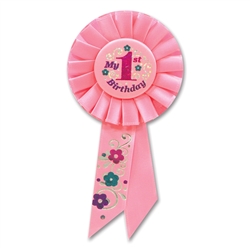 I'm 1 Year Old Today Pink Rosette Ribbon