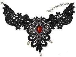 Lace Necklace With Faux Jewels
