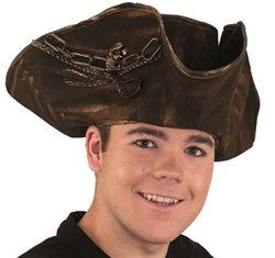 Brown Pirate Hat with Skull and Chain
