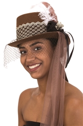 Brown Hat With Lace Band