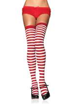 Striped Thigh Highs Rd/Wh One Size