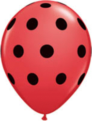 Big Polka Dots Black on Red Latex Balloons (11 in)