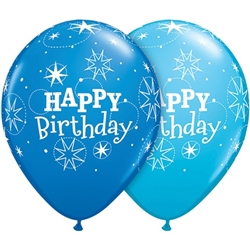 Birthday Sparkles Dark Blue and Robin's Egg Blue Latex Balloons (11 in)