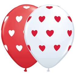 Big Hearts Red and White Latex Balloon (11 in)