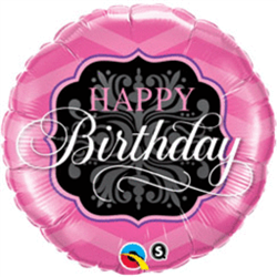 Birthday Pink and Black Mylar Balloon