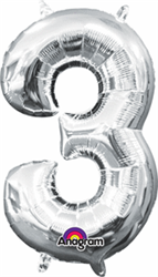 Air Filled Number (3) Balloon 16in - Silver