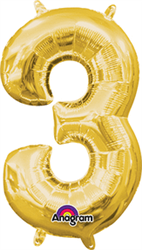 Air Filled Number (3) Balloon 16in - Gold