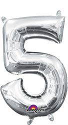 Air Filled Number (5) Balloon 16in - Silver