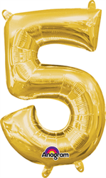 Air Filled Number (5) Balloon 16in - Gold