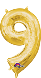 Air Filled Number (9) Balloon 16in - Gold