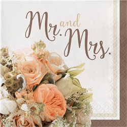 Rose Gold Bouquet Mr. and Mrs. Luncheon Napkins