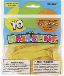 Sunburst Yellow 12 inch Latex Balloons 10 Count