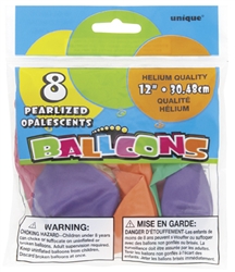 Pearl Pastel Assorted 12in 8 Count Latex Balloons