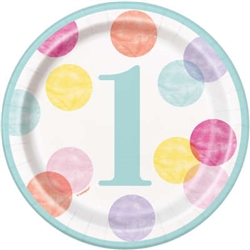 Pink Dots First Birthday 7 Inch Plates