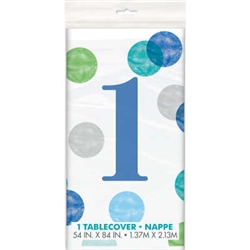 Blue Dots First Birthday Table Cover