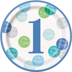 Blue Dots First Birthday 9 Inch Plates