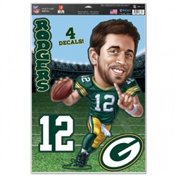 Green Bay Packers Aaron Rodgers Caricature 11in X 17in Decal Sheet